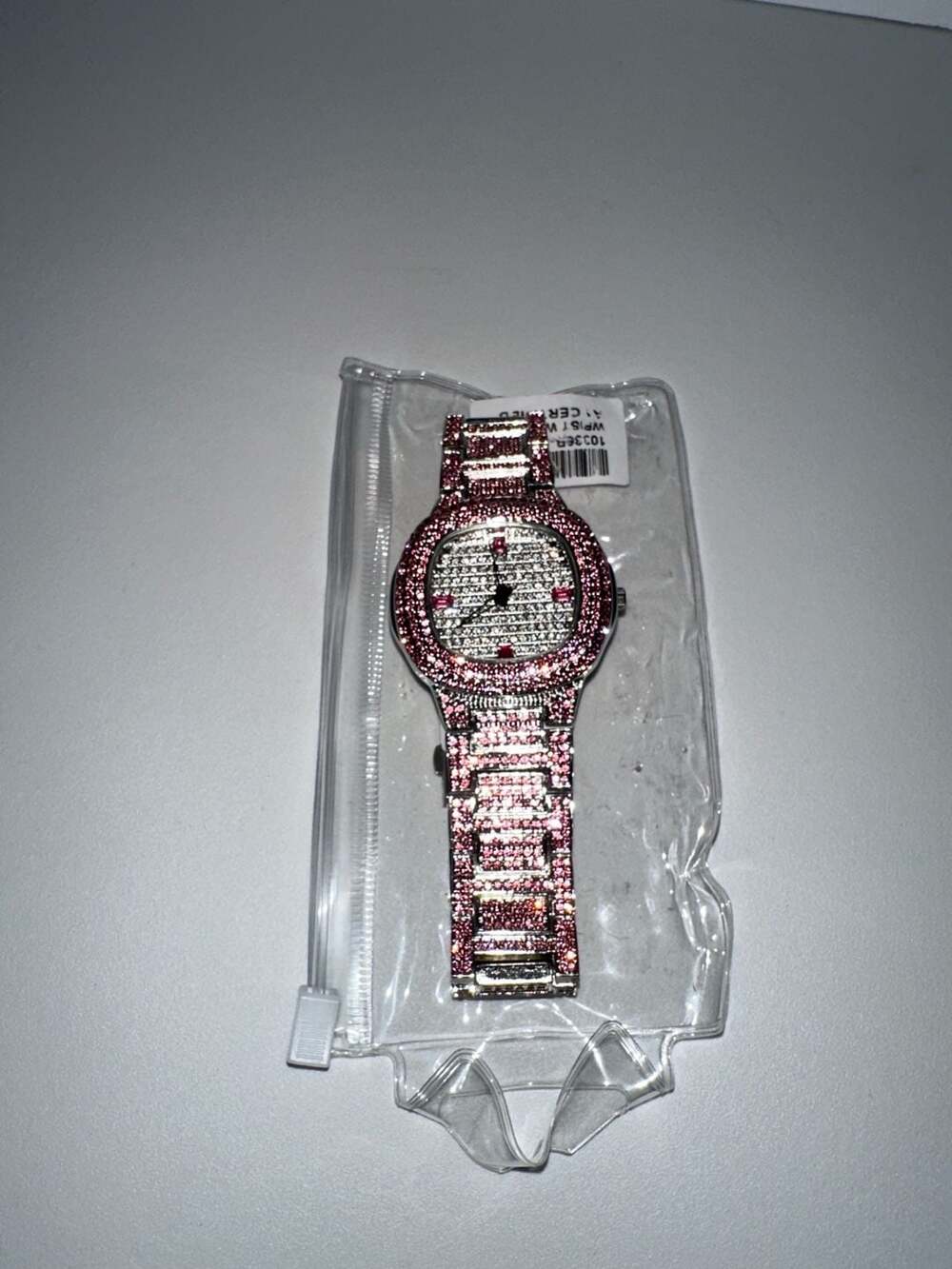 Ice Out Wrist Watch Pink Rhinestone Diamond Stainless Steel